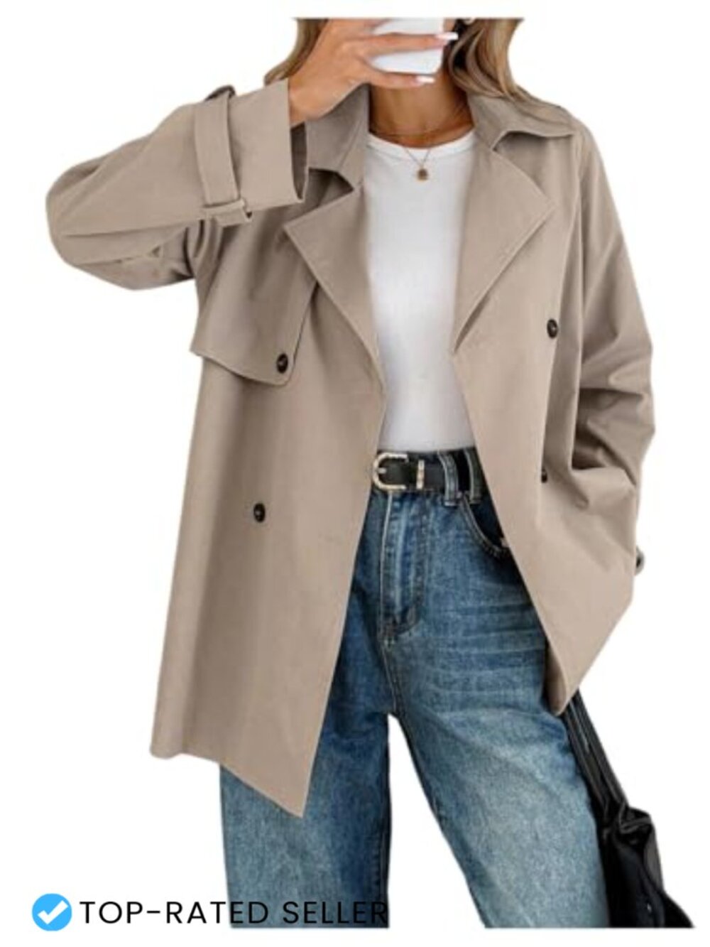 Double Breasted Trench Coat Button Down Business Work Jacket Midi